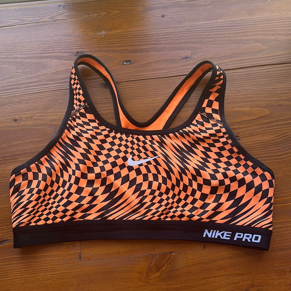 NIKE sports bra, orange and black, size large